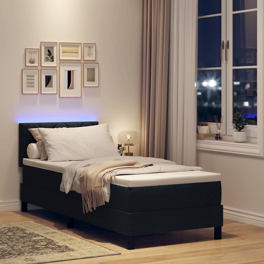 Κρεβάτι με ελατήρια με στρώμα με led Μαύρο 80 x 200 cm ύφασμα - Pakobazaar
