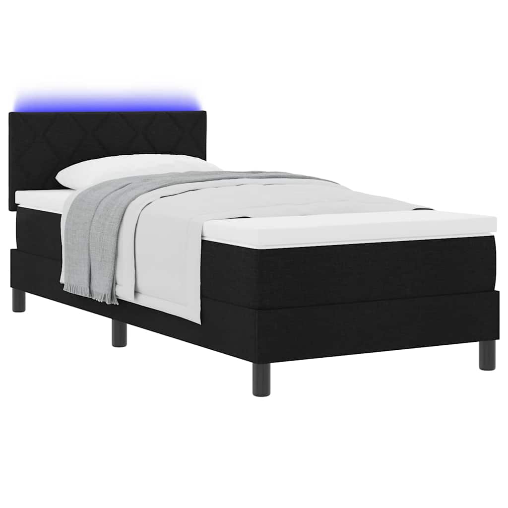 Κρεβάτι με ελατήρια με στρώμα με led Μαύρο 90 x 190 cm ύφασμα - Pakobazaar