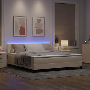 Κρεβάτι με ελατήρια με κεφαλάρι Κρεμ 180 x 200 cm ύφασμα - Pakobazaar