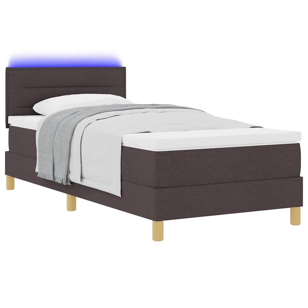 LED Κρεβάτι με βάθρο με στρώμα Σκούρο Καφέ 90 x 190 cm ύφασμα - Pakobazaar