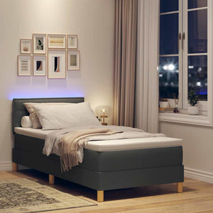 LED Κρεβάτι με βάθρο Σκούρο Γκρι 100 x 200 cm ύφασμα - Pakobazaar