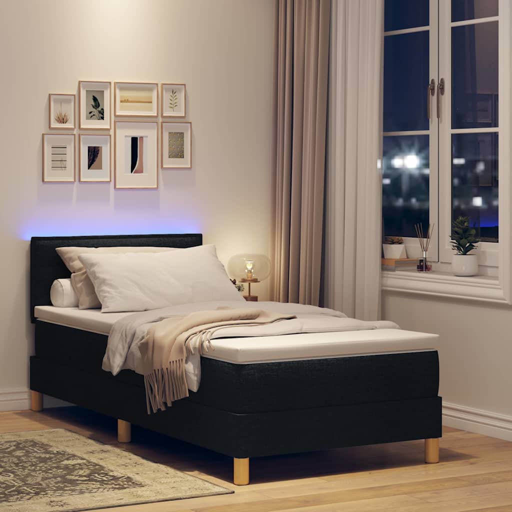LED Κρεβάτι με βάθρο με στρώμα με led Μαύρο 100 x 200 cm ύφασμα - Pakobazaar
