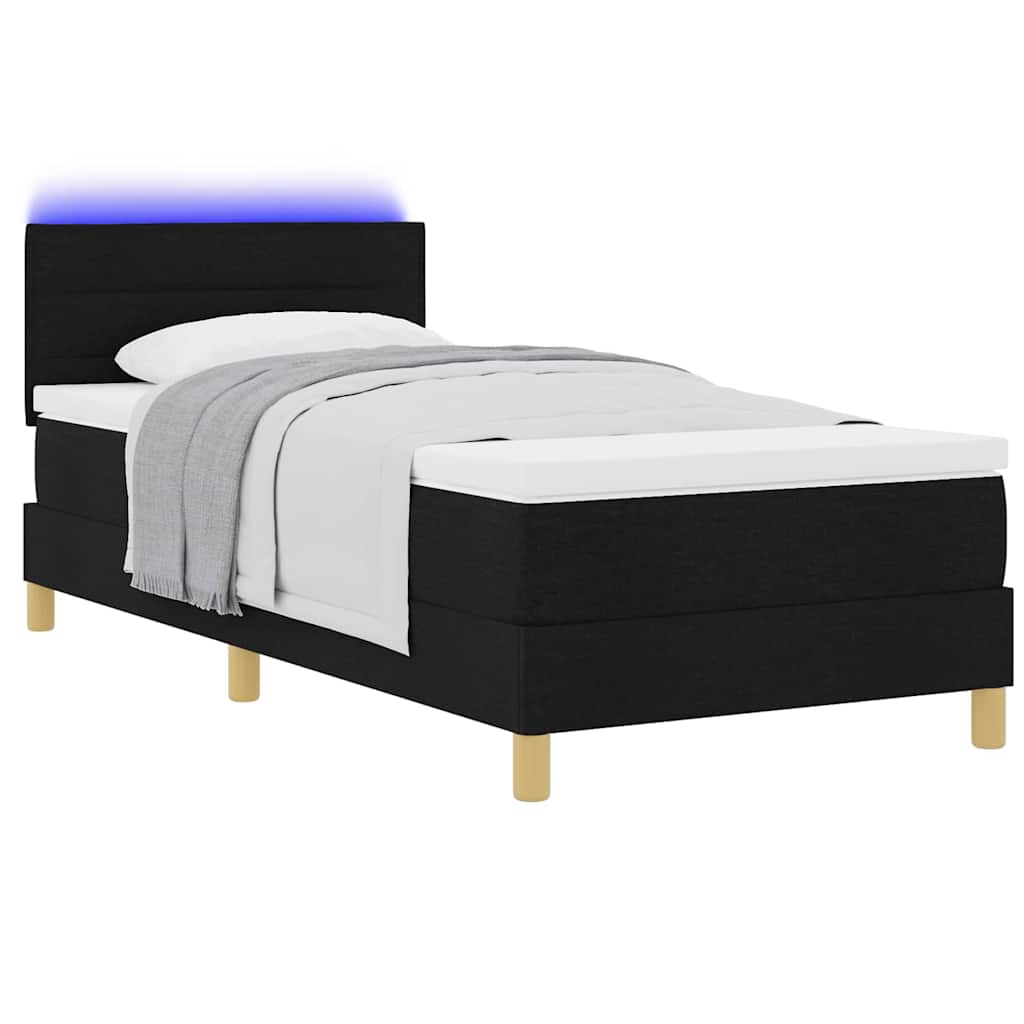 LED Κρεβάτι με βάθρο με στρώμα με led Μαύρο 100 x 200 cm ύφασμα - Pakobazaar