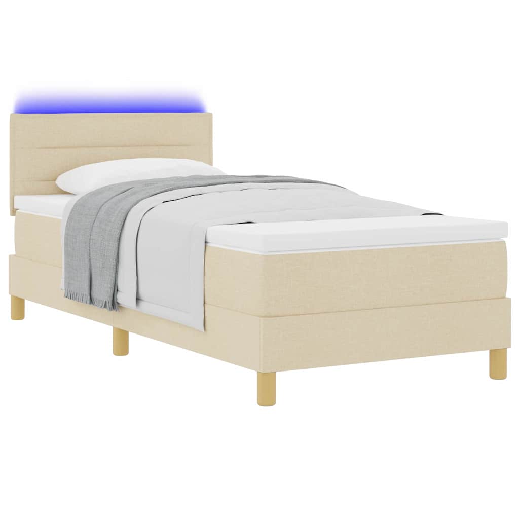 LED Κρεβάτι με βάθρο με κεφαλάρι Κρεμ 100 x 200 cm ύφασμα