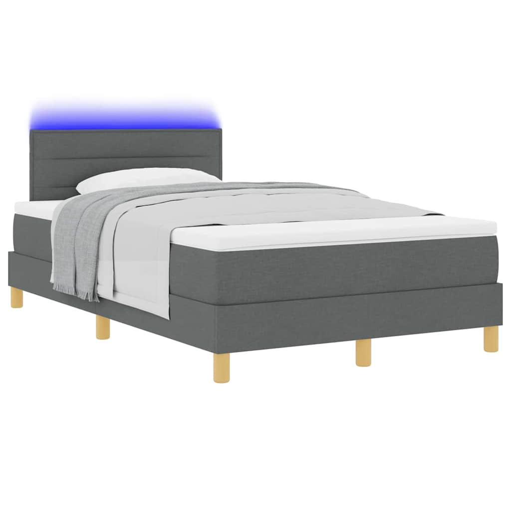LED Κρεβάτι με βάθρο με στρώμα Σκούρο Γκρι 120 x 200 cm ύφασμα - Pakobazaar