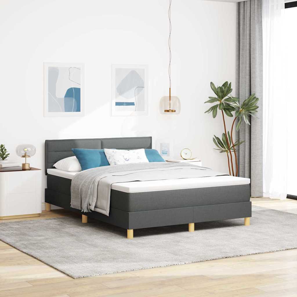 LED Κρεβάτι με βάθρο με στρώμα Σκούρο Γκρι 140 x 190 cm ύφασμα - Pakobazaar
