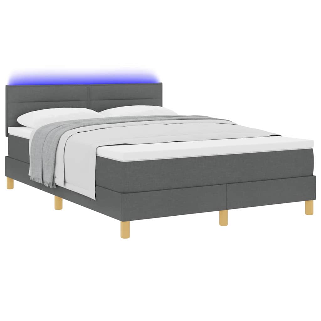 LED Κρεβάτι με βάθρο με στρώμα Σκούρο Γκρι 140 x 190 cm ύφασμα - Pakobazaar