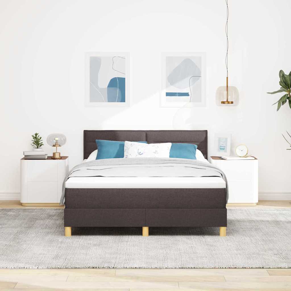 LED Κρεβάτι με βάθρο Σκούρο Καφέ 140 x 190 cm ύφασμα