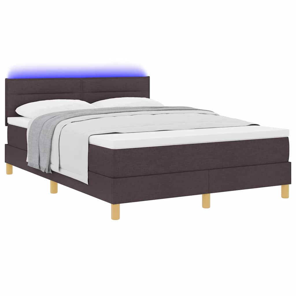 LED Κρεβάτι με βάθρο Σκούρο Καφέ 140 x 190 cm ύφασμα