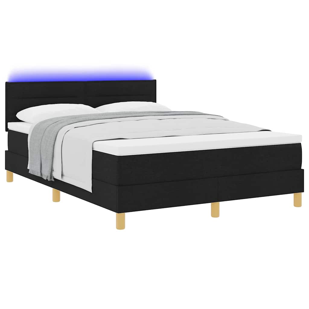 LED Κρεβάτι με βάθρο με στρώμα με led Μαύρο 140 x 200 cm ύφασμα - Pakobazaar