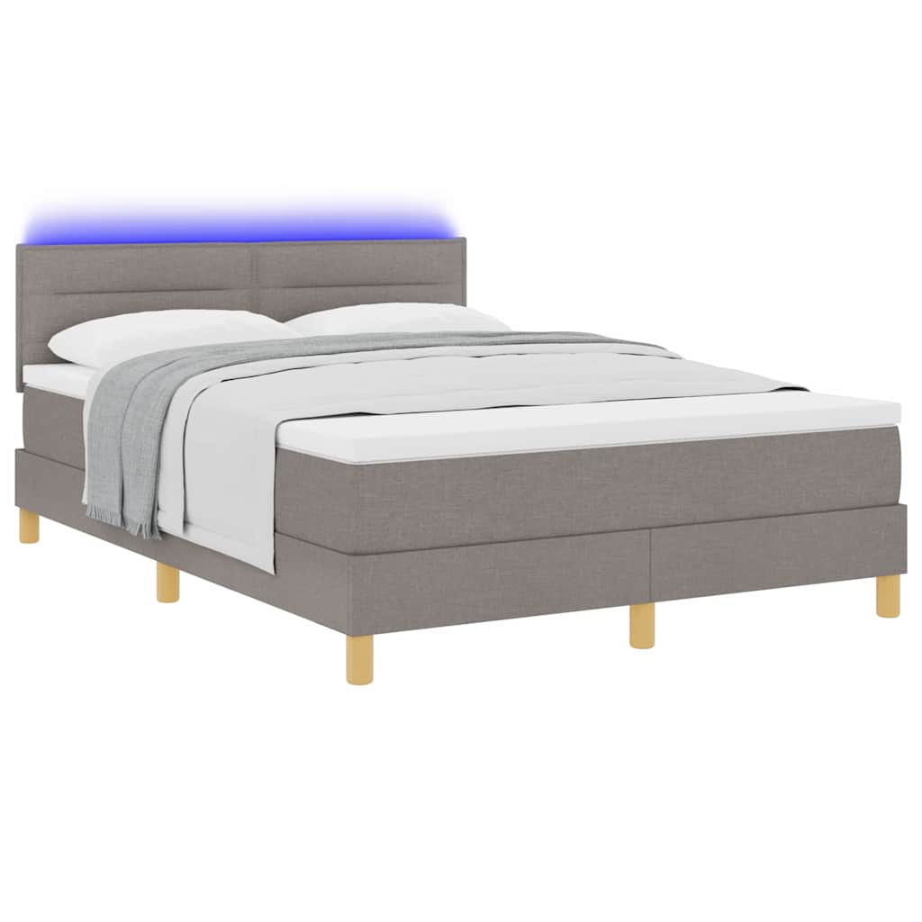 LED Κρεβάτι με βάθρο με στρώμα με led Taupe 140 x 200 cm ύφασμα - Pakobazaar