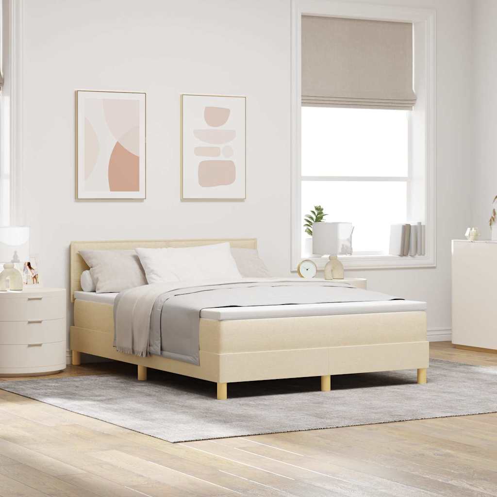 LED Κρεβάτι με βάθρο με στρώμα με led Κρεμ 140 x 200 cm ύφασμα - Pakobazaar