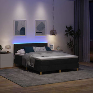 LED Κρεβάτι με βάθρο με στρώμα με led Μαύρο 160 x 200 cm ύφασμα - Pakobazaar