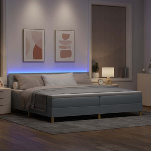 LED Κρεβάτι με βάθρο με στρώμα Ανοιχτό γκρι 200 x 200 cm ύφασμα - Pakobazaar