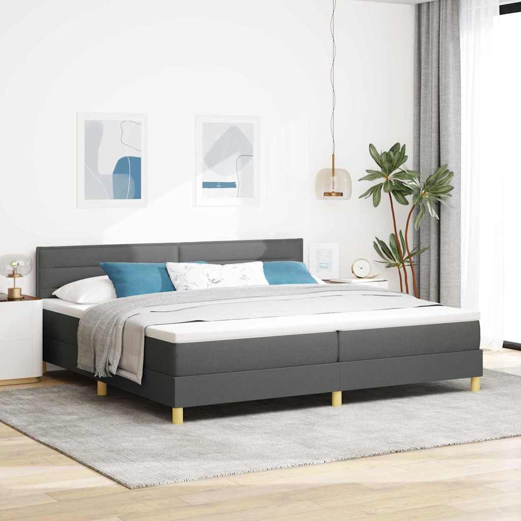 LED Κρεβάτι με βάθρο με στρώμα Σκούρο Γκρι 200 x 200 cm ύφασμα - Pakobazaar