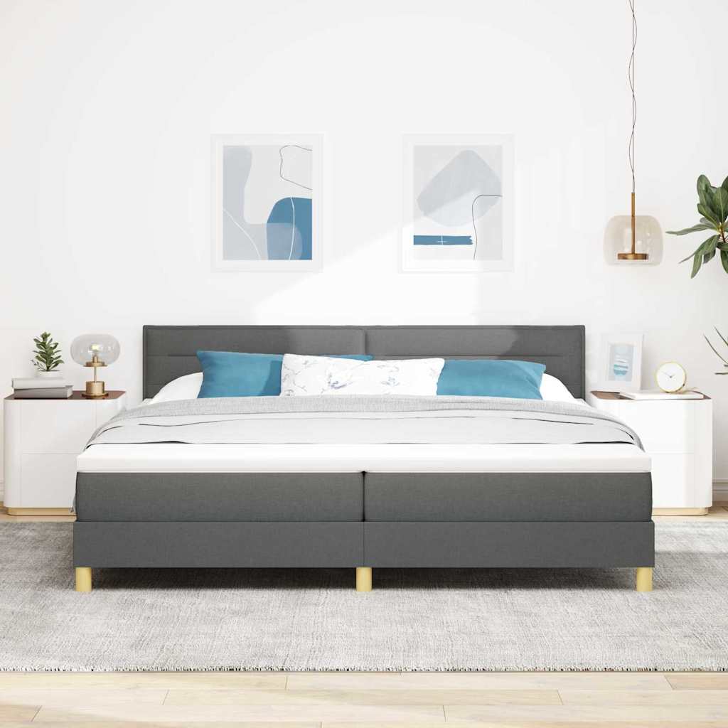 LED Κρεβάτι με βάθρο με στρώμα Σκούρο Γκρι 200 x 200 cm ύφασμα - Pakobazaar