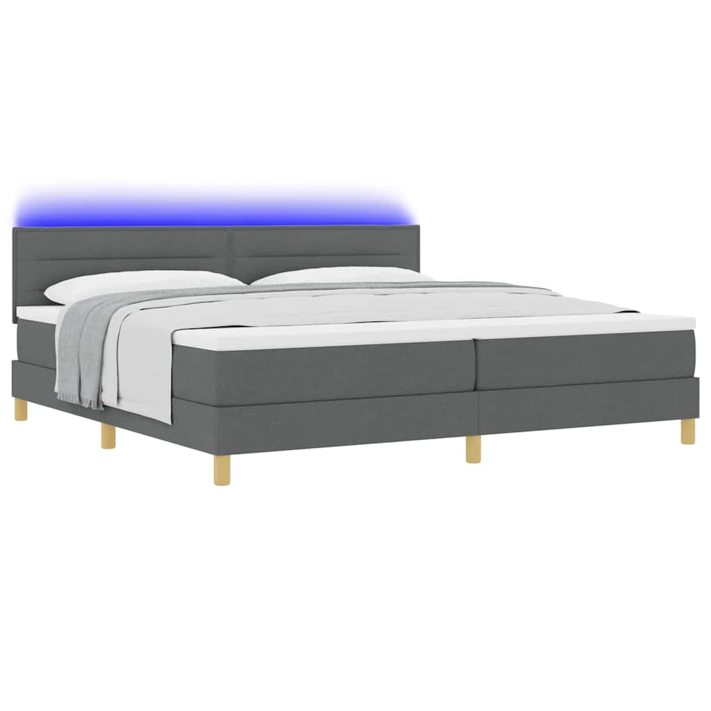 LED Κρεβάτι με βάθρο με στρώμα Σκούρο Γκρι 200 x 200 cm ύφασμα - Pakobazaar