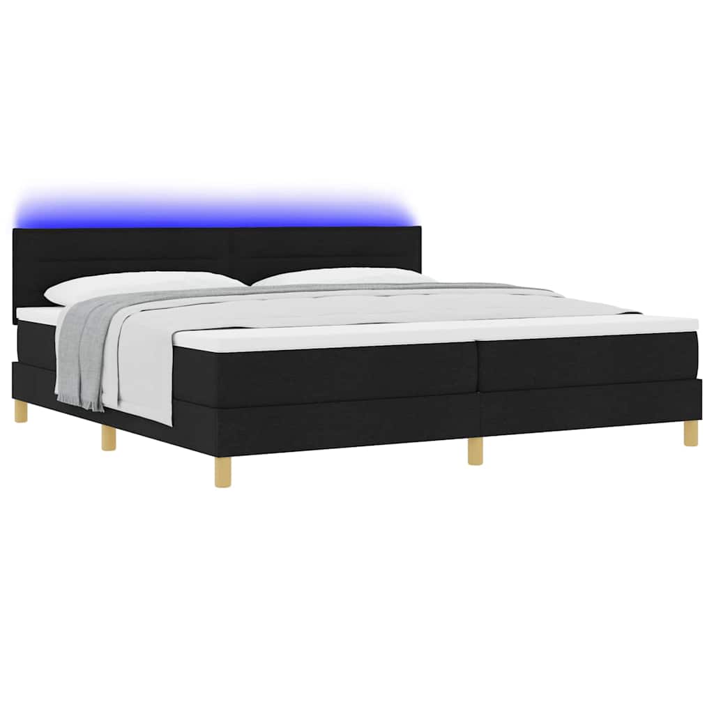 LED Κρεβάτι με βάθρο με στρώμα με led Μαύρο 200 x 200 cm ύφασμα - Pakobazaar