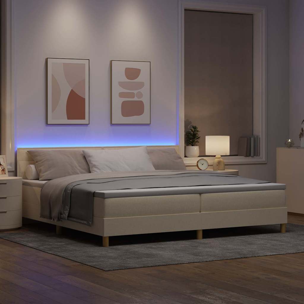 LED Κρεβάτι με βάθρο με στρώμα με led Κρεμ 200 x 200 cm ύφασμα - Pakobazaar