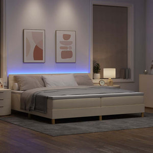 LED Κρεβάτι με βάθρο με κεφαλάρι Κρεμ 200 x 200 cm ύφασμα - Pakobazaar