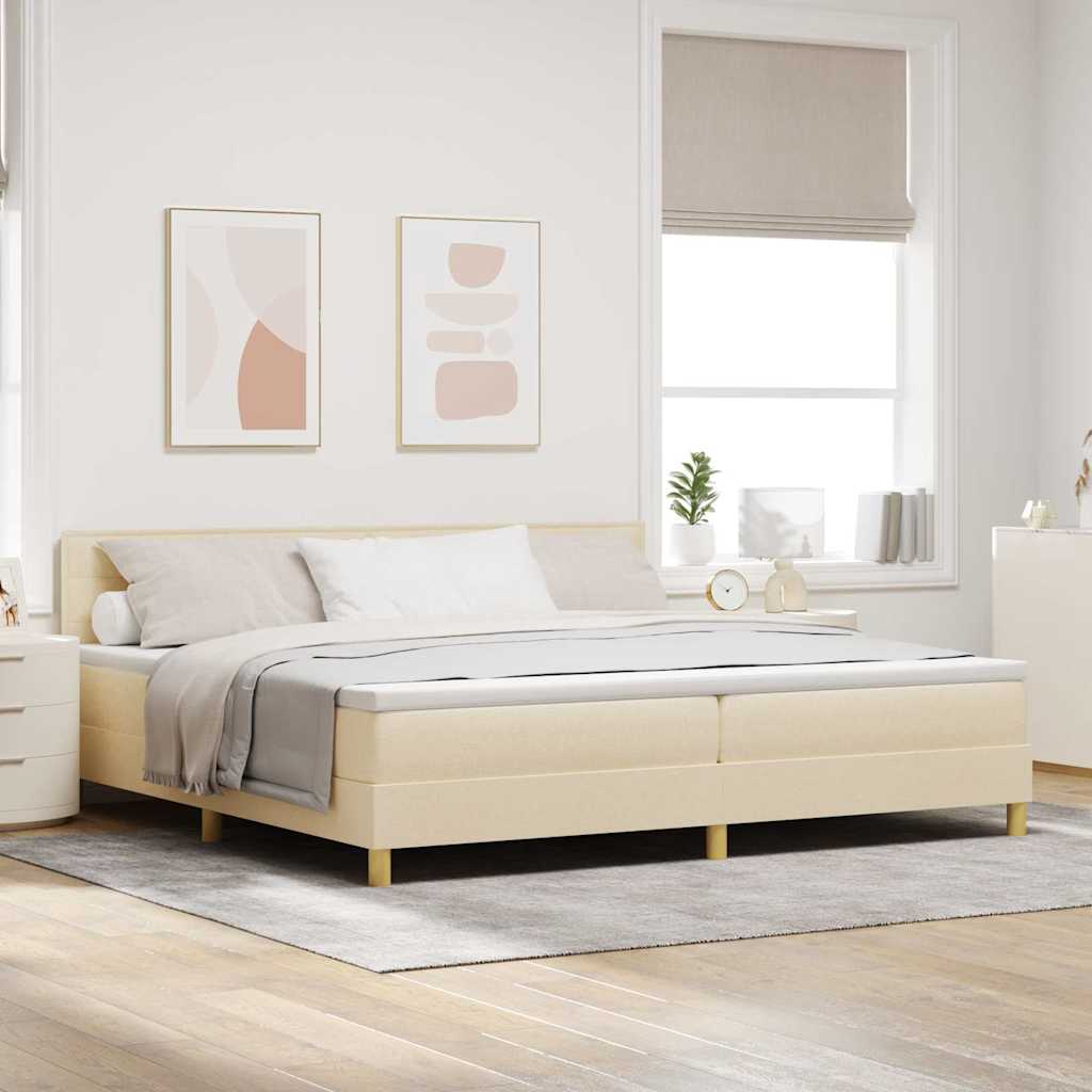 LED Κρεβάτι με βάθρο με στρώμα με led Κρεμ 200 x 200 cm ύφασμα - Pakobazaar