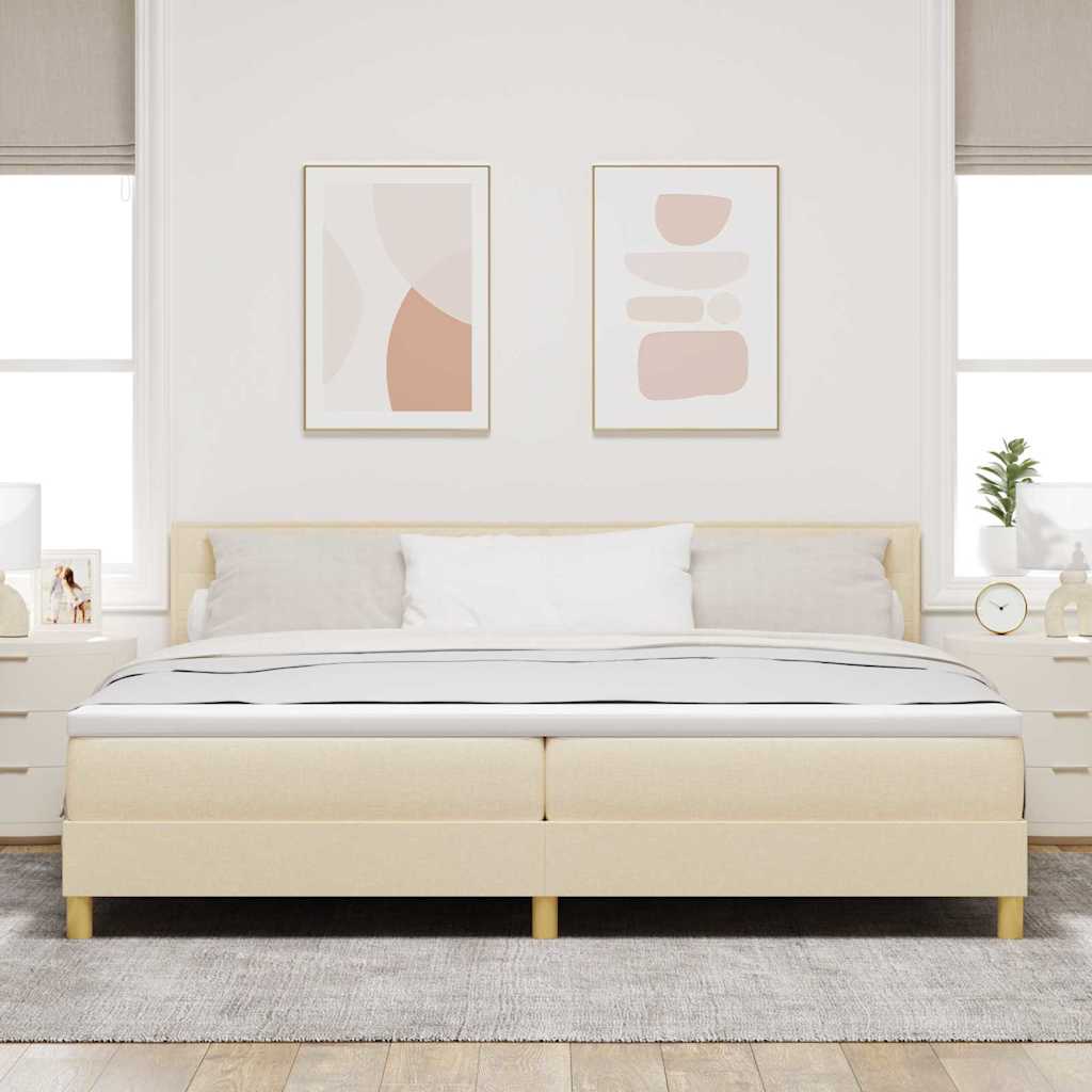 LED Κρεβάτι με βάθρο με στρώμα με led Κρεμ 200 x 200 cm ύφασμα - Pakobazaar
