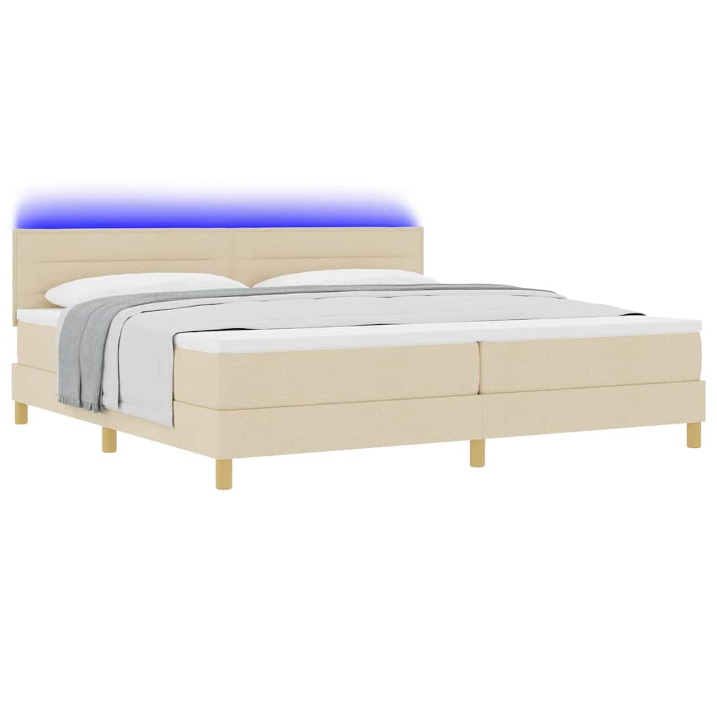 LED Κρεβάτι με βάθρο με στρώμα με led Κρεμ 200 x 200 cm ύφασμα - Pakobazaar