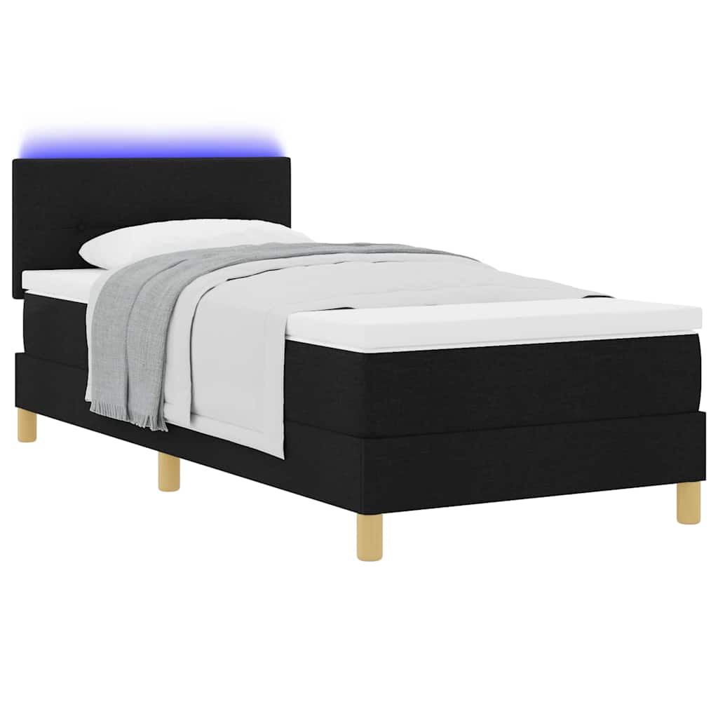 LED Κρεβάτι με βάθρο με στρώμα με led Μαύρο 90 x 190 cm ύφασμα - Pakobazaar