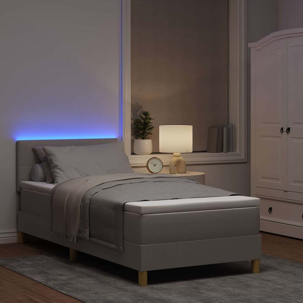 LED Κρεβάτι με βάθρο με κεφαλάρι Taupe 90 x 200 cm ύφασμα - Pakobazaar