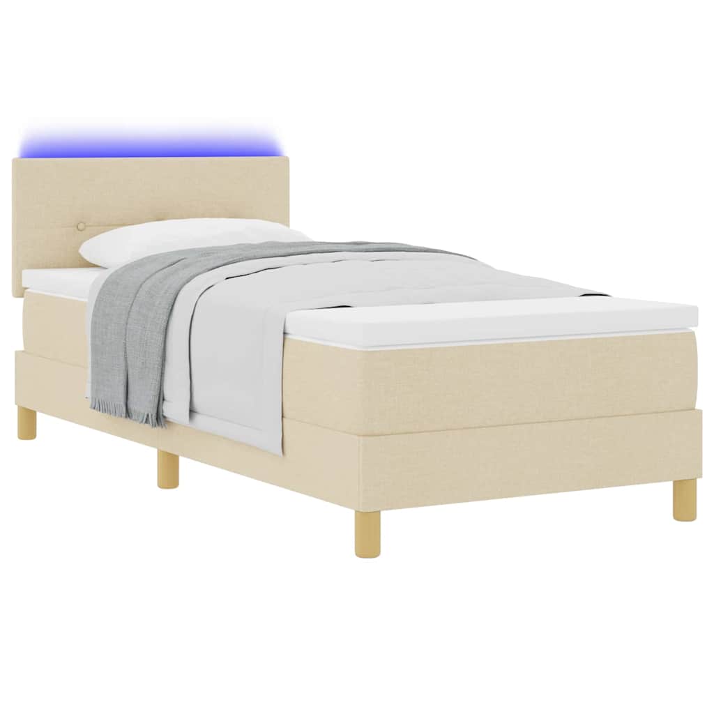 LED Κρεβάτι με βάθρο με κεφαλάρι Κρεμ 90 x 200 cm ύφασμα - Pakobazaar