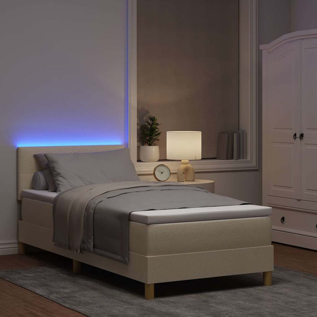 LED Κρεβάτι με βάθρο με κεφαλάρι Κρεμ 100 x 200 cm ύφασμα