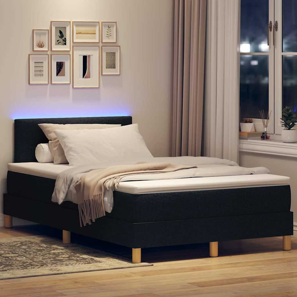 LED Κρεβάτι με βάθρο με στρώμα με led Μαύρο 120 x 190 cm ύφασμα - Pakobazaar