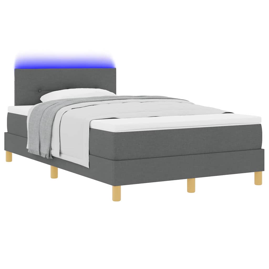 LED Κρεβάτι με βάθρο Σκούρο Γκρι 120 x 200 cm ύφασμα - Pakobazaar