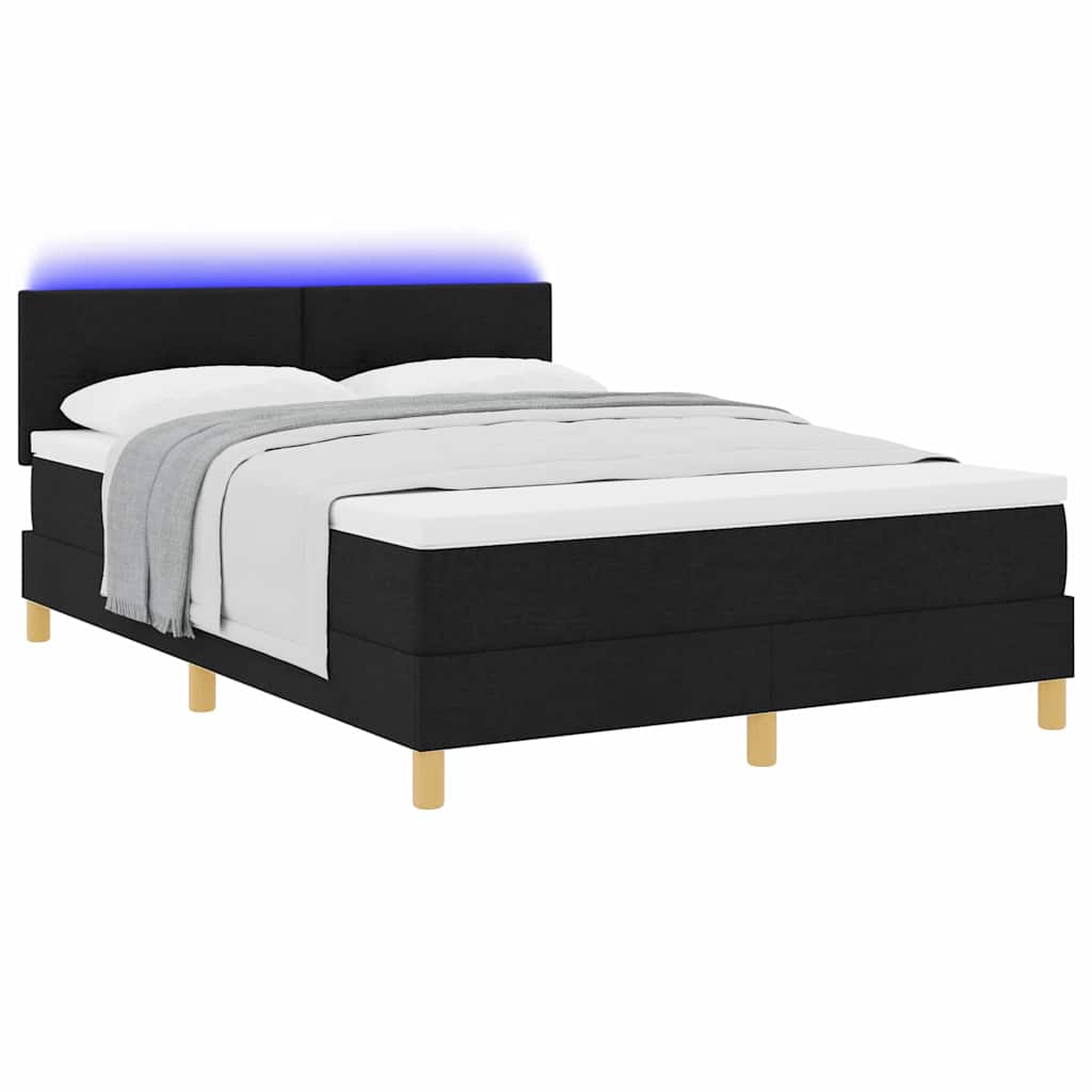 LED Κρεβάτι με βάθρο με κεφαλάρι Μαύρο 140 x 190 cm ύφασμα