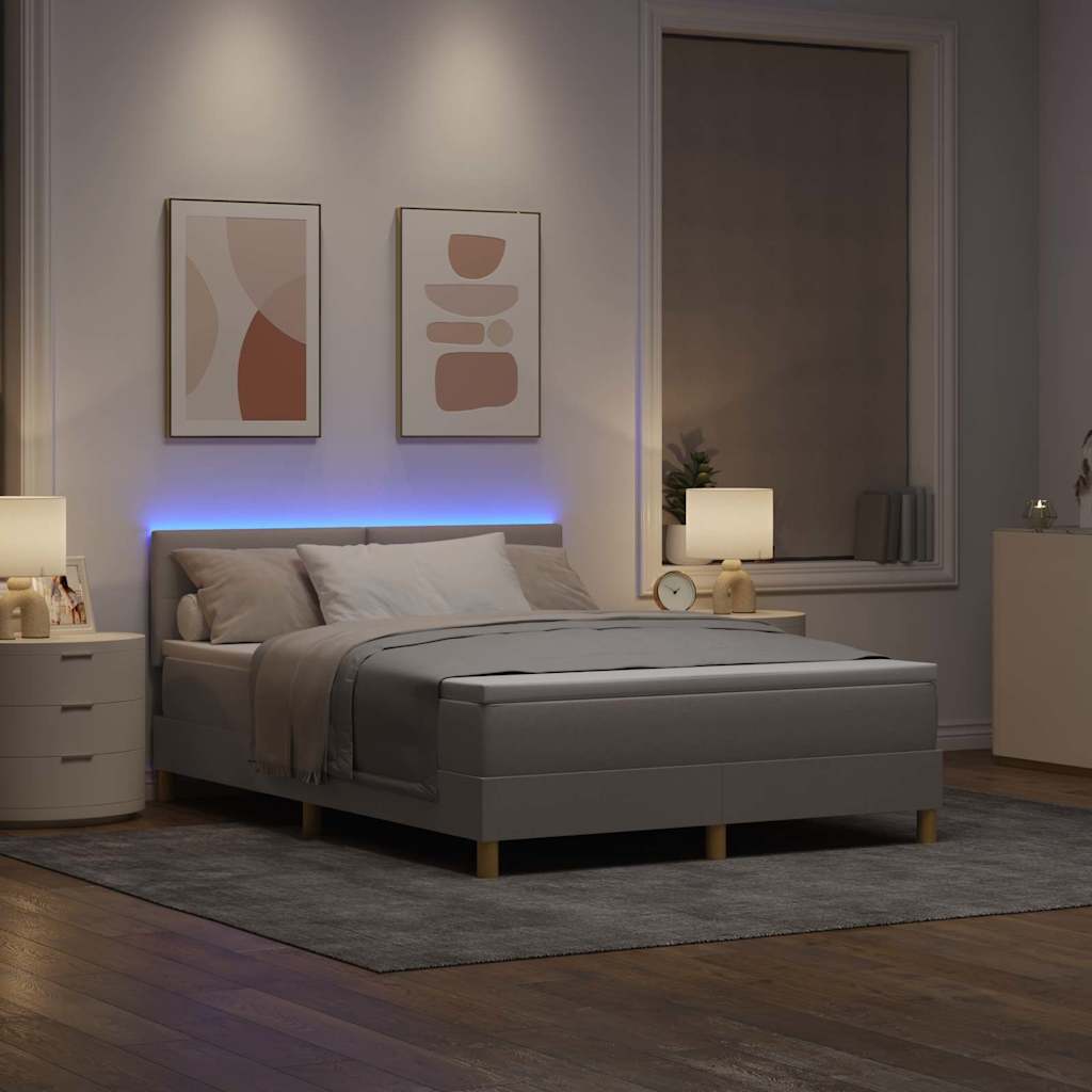 LED Κρεβάτι με βάθρο με στρώμα με led Taupe 140 x 200 cm ύφασμα - Pakobazaar