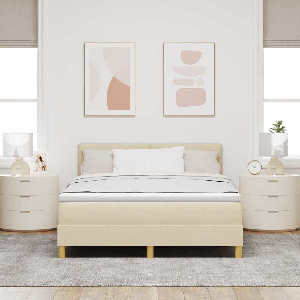 LED Κρεβάτι με βάθρο με στρώμα με led Κρεμ 140 x 200 cm ύφασμα - Pakobazaar