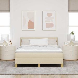 LED Κρεβάτι με βάθρο με στρώμα με led Κρεμ 160 x 200 cm ύφασμα - Pakobazaar
