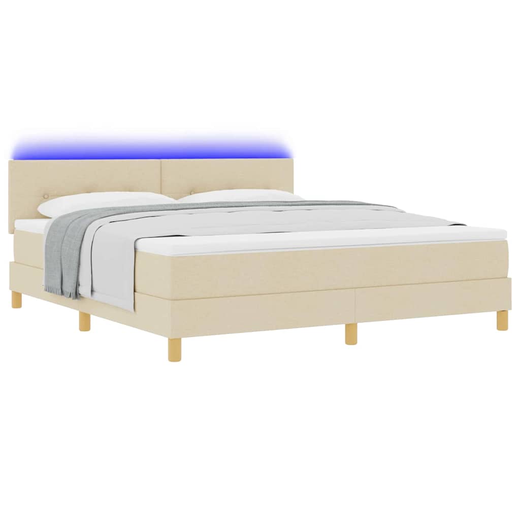 LED Κρεβάτι με βάθρο με στρώμα με led Κρεμ 180 x 200 cm ύφασμα - Pakobazaar
