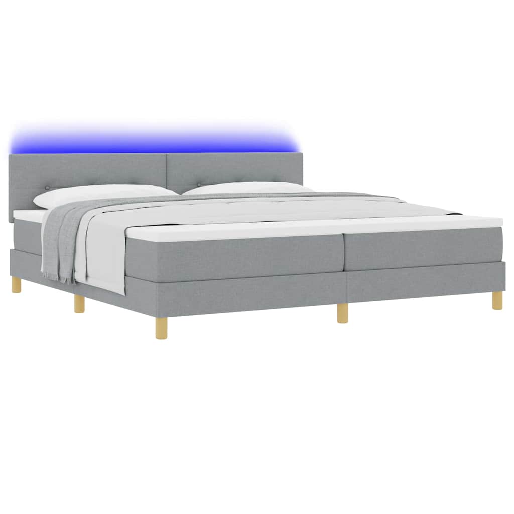 LED Κρεβάτι με βάθρο Ανοιχτό γκρι 200 x 200 cm ύφασμα