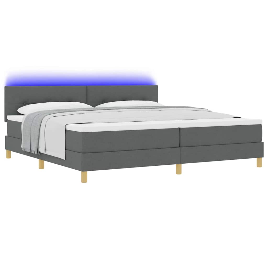 LED Κρεβάτι με βάθρο Σκούρο Γκρι 200 x 200 cm ύφασμα - Pakobazaar