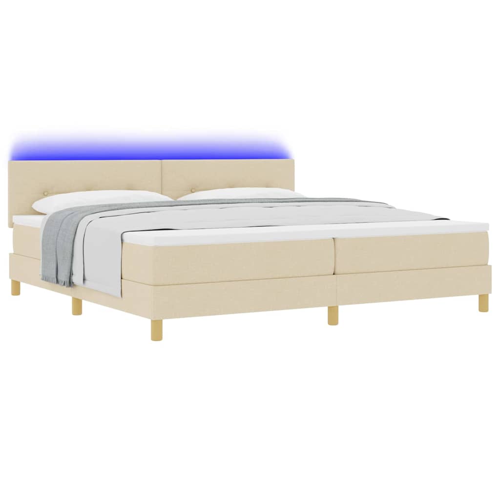 LED Κρεβάτι με βάθρο με στρώμα με led Κρεμ 200 x 200 cm ύφασμα - Pakobazaar