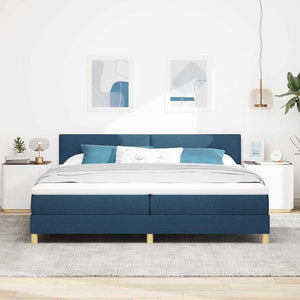 LED Κρεβάτι με βάθρο με στρώμα με led Μπλε 200 x 200 cm ύφασμα - Pakobazaar