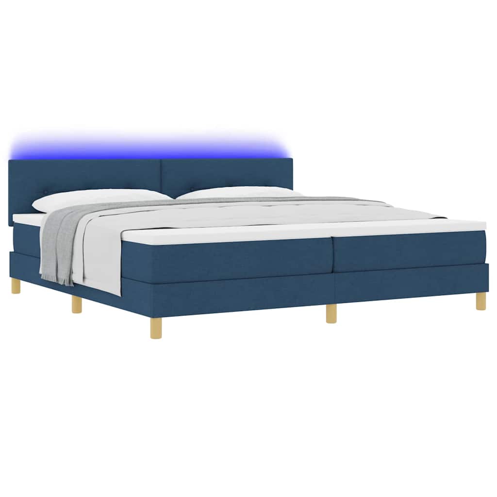 LED Κρεβάτι με βάθρο με στρώμα με led Μπλε 200 x 200 cm ύφασμα - Pakobazaar
