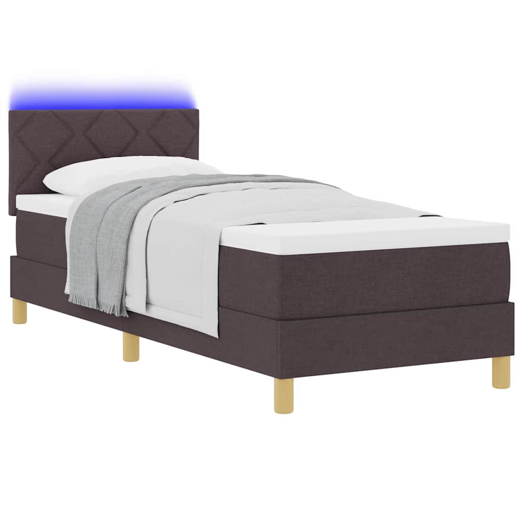 LED Κρεβάτι με βάθρο με στρώμα Σκούρο Καφέ 80 x 200 cm ύφασμα - Pakobazaar