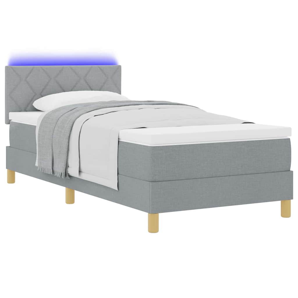 LED Κρεβάτι με βάθρο με στρώμα Ανοιχτό γκρι 90 x 190 cm ύφασμα - Pakobazaar
