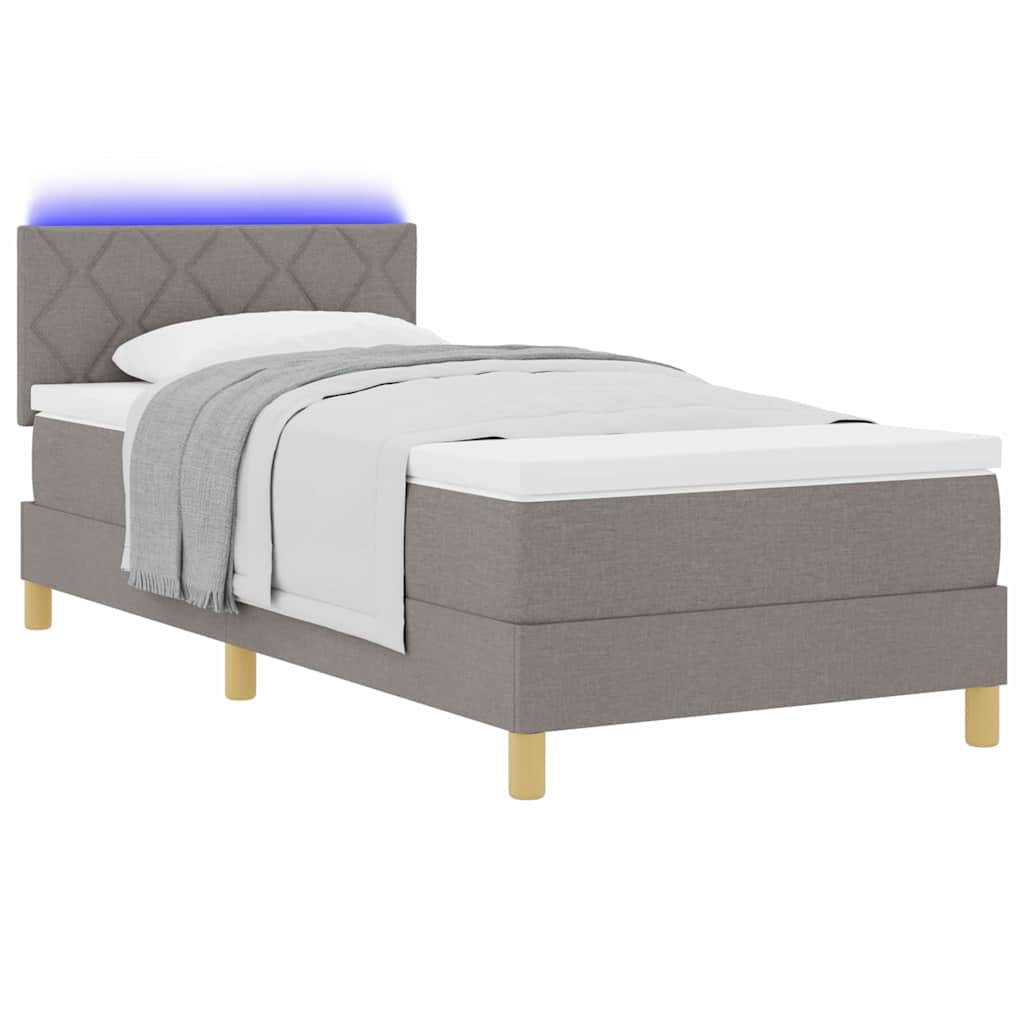 LED Κρεβάτι με βάθρο με στρώμα με led Taupe 90 x 190 cm ύφασμα - Pakobazaar