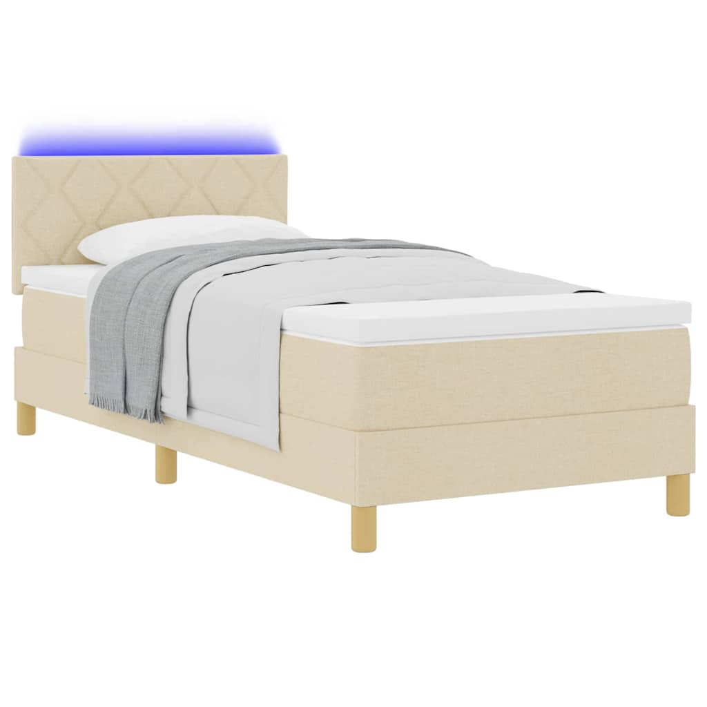 LED Κρεβάτι με βάθρο με στρώμα με led Κρεμ 90 x 190 cm ύφασμα - Pakobazaar