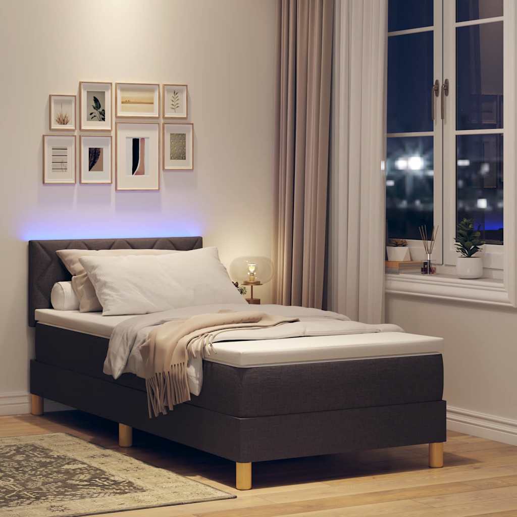LED Κρεβάτι με βάθρο Σκούρο Καφέ 100 x 200 cm ύφασμα