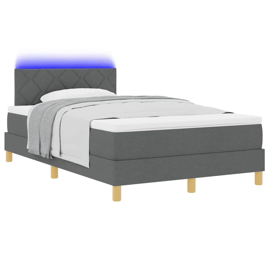 LED Κρεβάτι με βάθρο με στρώμα Σκούρο Γκρι 120 x 200 cm ύφασμα - Pakobazaar