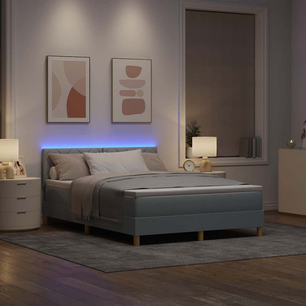 LED Κρεβάτι με βάθρο Ανοιχτό γκρι 140 x 190 cm ύφασμα - Pakobazaar